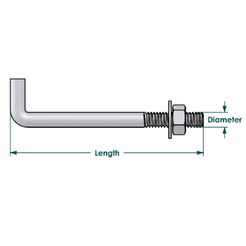 L Shaped Anchor Bolt With Nuts And Washer